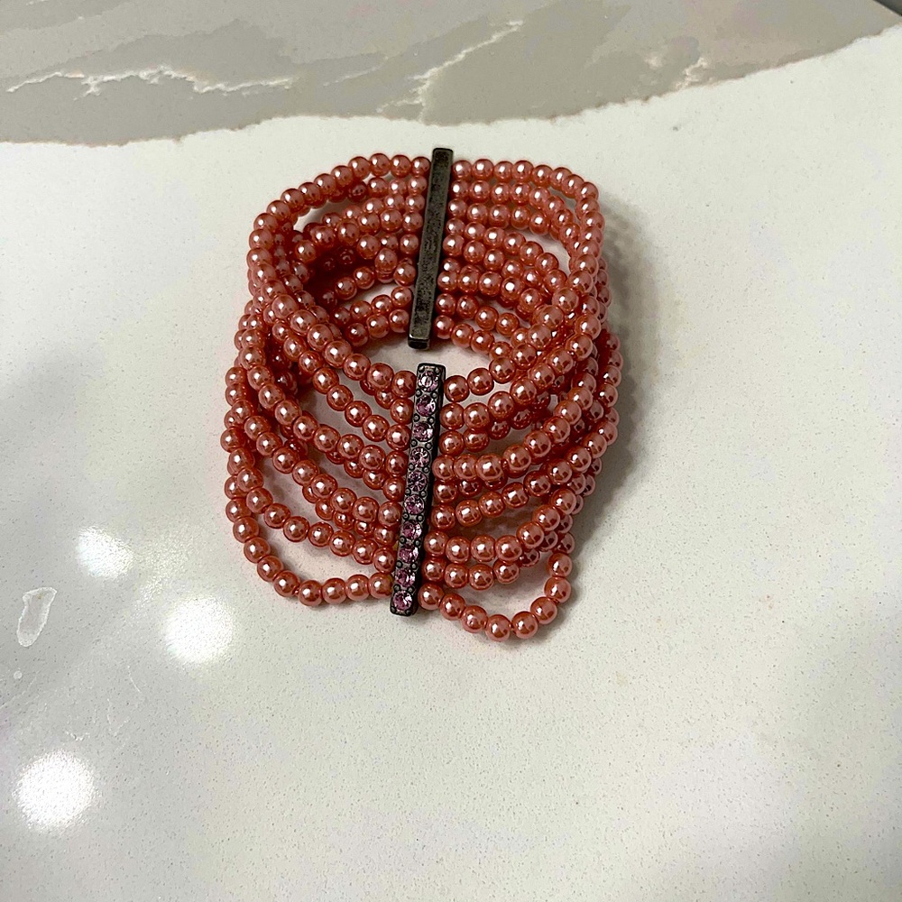 Pink pearl, stretchy bracelet, wedding or prom wear, pink